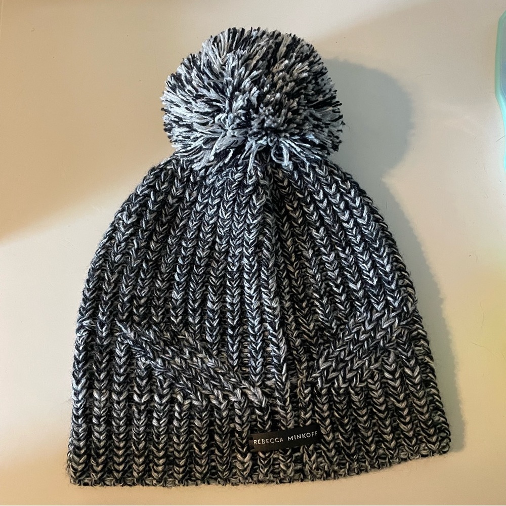 Rebecca Minkoff Gray Marbled Beanie Pom Pom Hat